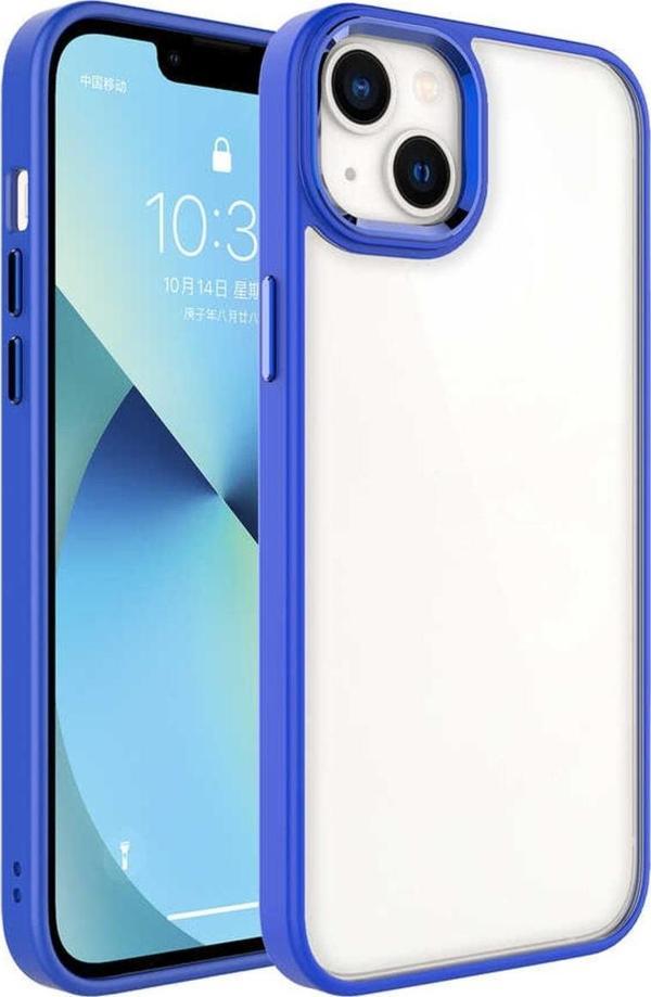 Coverzone Iphone 14 Ile Uyumlu Kılıf Kenarları Renkli Silikon Arkası Şeffaf Sert Krop Kapak Lacivert - Image 1