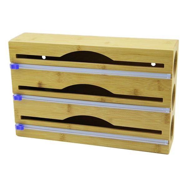 3IN1  AHŞAP BAMBU STREÇLİK FOLYOLUK  KESİCİ BIÇAK KANALLI   22X34CM  - Image 1