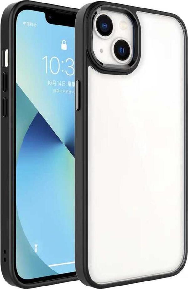 Coverzone Iphone 14 Plus Ile Uyumlu Kılıf Kenarları Renkli Silikon Arkası Şeffaf Sert Krop Siyah - Image 1