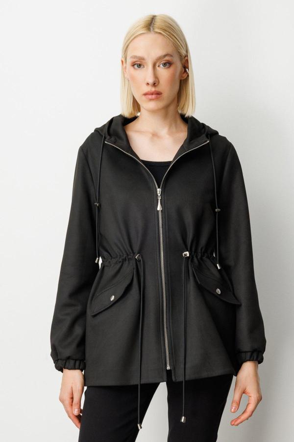 Ekol Kadın Kapüşonlu Kapak Cepli Trenç 7043 Siyah - Image 1