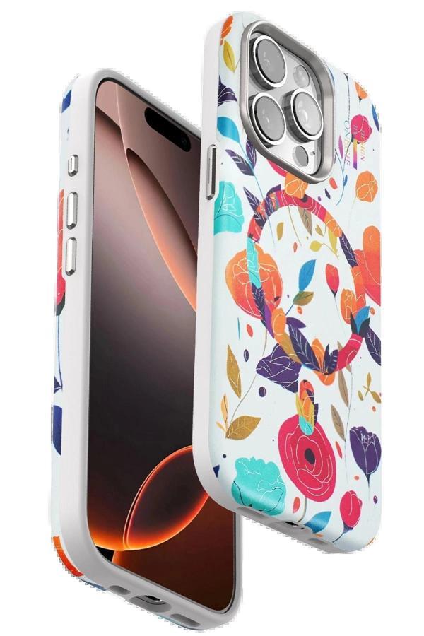 iPhone 14 Pro Flower Series Magsafe Kapak - Beyaz-(5796) - Image 1