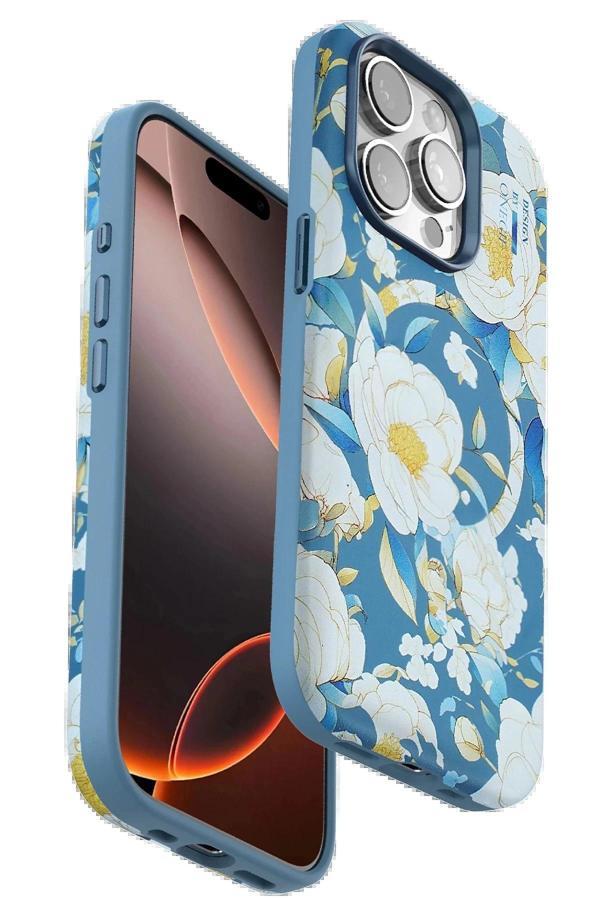iPhone 14 Pro Flower Series Magsafe Kapak - Mavi-(5796) - Image 1