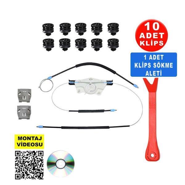 VW Golf 4 Bora 1JM898461 Plastik Ayaklı Sol Cam Kriko Tamir Seti  + Montaj Seti - Image 1
