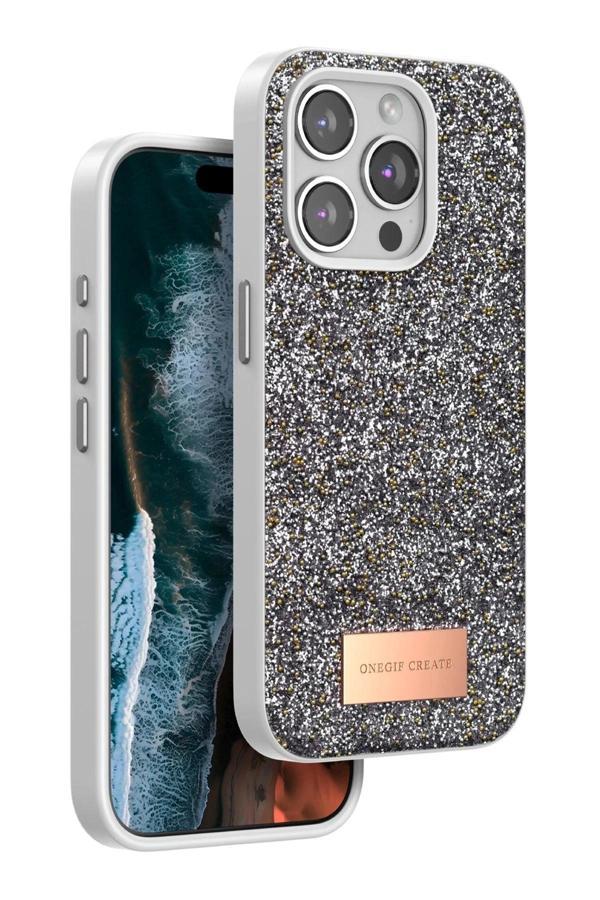 iPhone 15 Pro Bright Simli Kapak - Gümüş-(5796) - Image 1