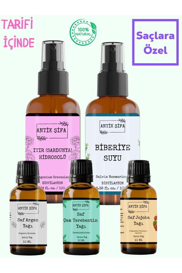 Antik Şifa Doğal Saç Bakım Yağı Ve Doğal Biberiye Suyu Seti, Argan, Jojoba, Çam Terebentin Yağı, Biberiye Suyu - Image 1