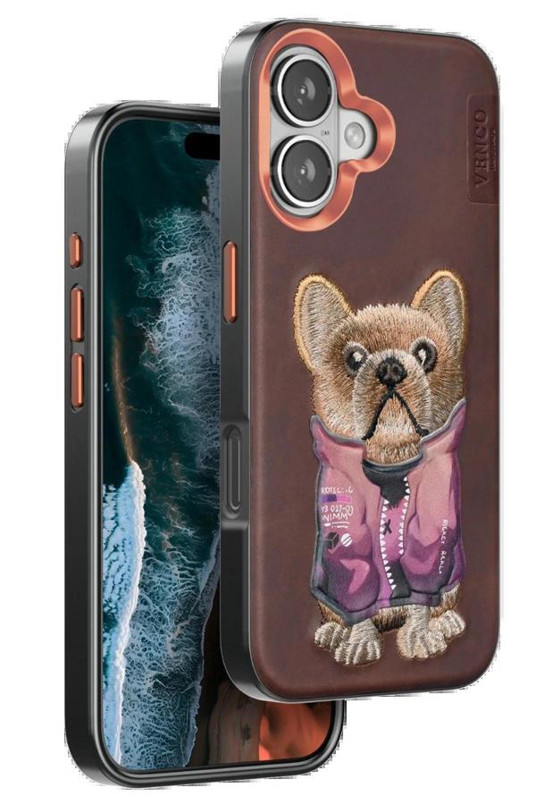 iPhone 16 Cute Desenli Kapak - Koyu Kahve-(5796) - Image 1