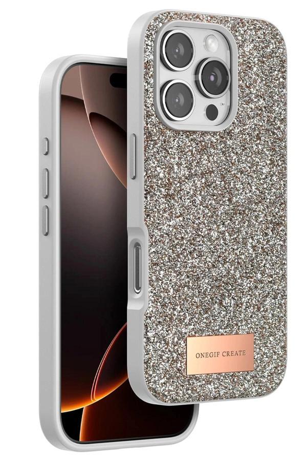iPhone 16 Pro Bright Simli Kapak - Çöl Titanyum-(5796) - Image 1