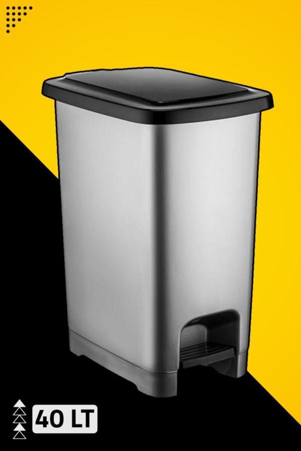 Evilem 40 Lt Slim Pedallı Plastik Çöp Kovası Siyah Kapaklı - Image 1