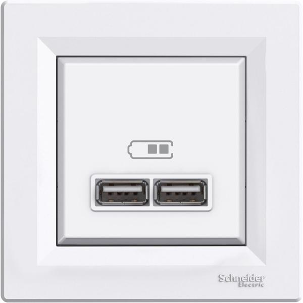 Schneider Electric EPH2700221 Asfora Beyaz İkili USB Prizi 2.1A Type A - Image 1