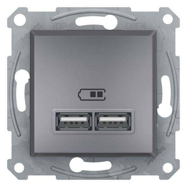 Schneider Electric EPH2700262 Asfora Çelik İkili USB Prizi 2.1A Type A - Image 1
