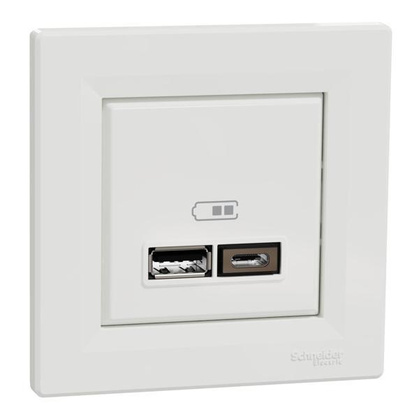 Schneider Electric EPH2700321 Asfora Beyaz İkili USB Prizi 2.4A Type A+C - Image 1