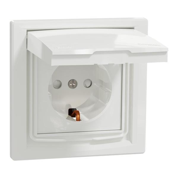 Schneider Electric EPH3100321 Asfora Beyaz IP44 Ç.K. Kapaklı Topraklı Priz Çerçeveli - Image 1