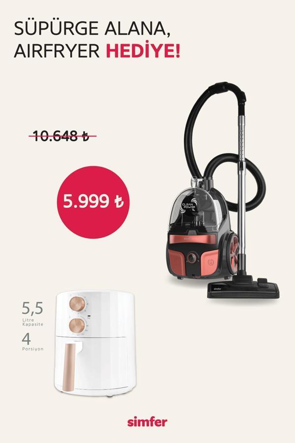 Toz Torbasız Yatay Süpürge Clean Power S4 Kırmızı (5.5 LT Slient Pro Mekanik Airfryer Hediye!) - Image 1