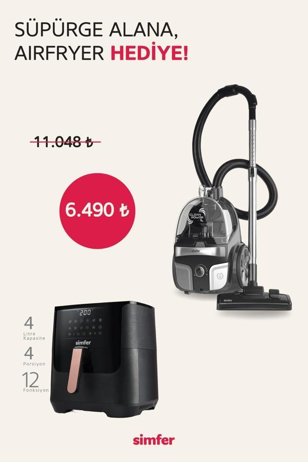 Toz Torbasız Yatay Süpürge Clean Power S4 Gri (4 Litre Smart Dijital Siyah Airfryer Hediye!) - Image 1