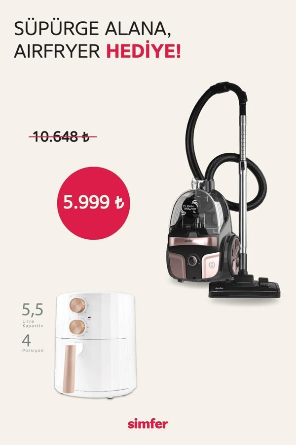 Toz Torbasız Yatay Süpürge Clean Power S4 Rosegold (5.5 LT Slient Pro Mekanik Airfryer Hediye!) - Image 1