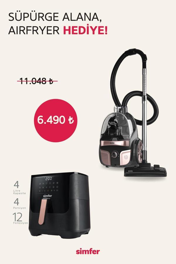 Toz Torbasız Yatay Süpürge Clean Power S4 Rosegold  (4 Litre Smart Dijital Siyah Airfryer Hediye!) - Image 1