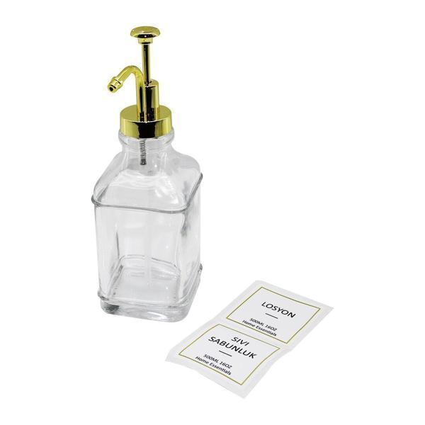 KARE   CAM ŞİŞE ŞEFFAF  DAMLATMAZ YAĞDANLIK 500ML POMPA - MUSLUK AYRIK MODEL BAŞLI (5250) - Image 1