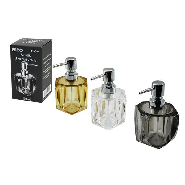 TOMBUL KARE - 4-KALPLİ GÖVDE  ŞEFFAF - RENKLİ   AKRİLİK - MİKA KRİSTAL  SIVI SABUNLUK  220ML (5250) - Image 1