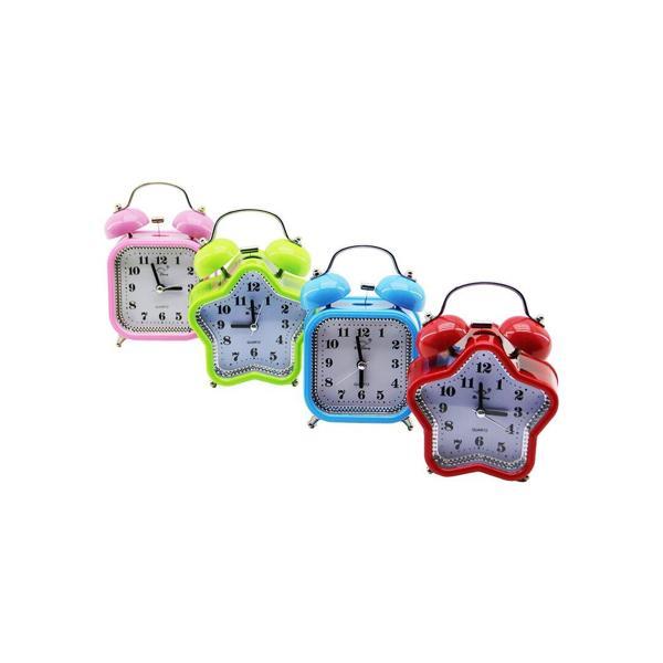 KÜÇÜK MİX=YILDIZ:9.3CM- KARE:8.3CM MASA ÇALAR SAAT PİLLİ - LEDLİ IŞIKLI RENKLİ PLASTİK (5250) - Image 1