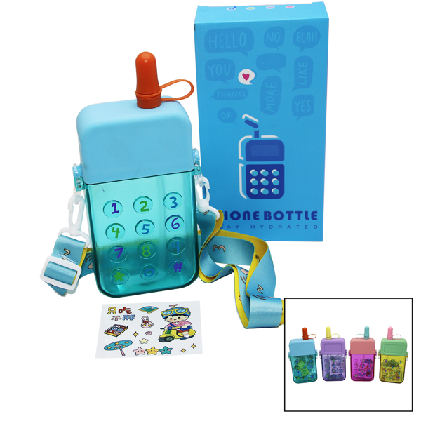 TELEFON MODELİ RENKLİ MİKA KRİSTAL SULUK MATARA PİPETLİ - VİDALI KAPAK - ASKILI 300ML (5250) - Image 1