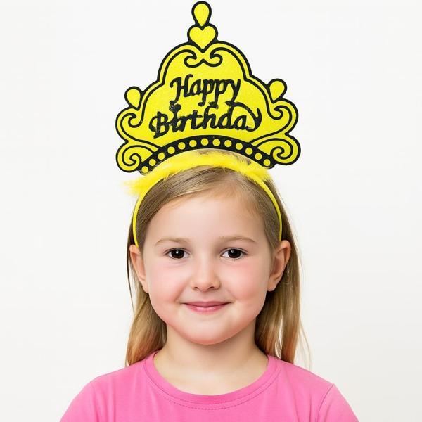 Sarı Happy Birthday Prenses Tacı – Doğum Günü Taç Aksesuarı (5250) - Image 1