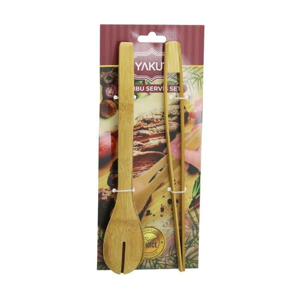 2 PCS AHŞAP BAMBU MAŞA SETİ İNCE IZGARA - KAŞIKLI SERVİS MAŞA (5250) - Image 1