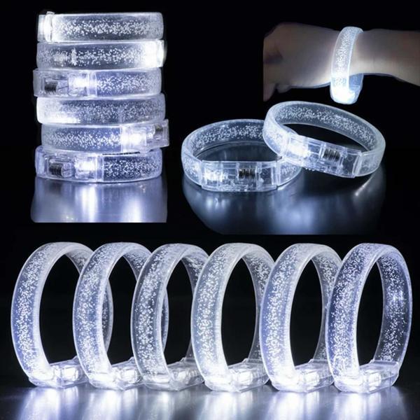 Beyaz-Gümüş Led Işıklı Baskı Yapılabilen Pilli Bileklik Bilezik 1,5 cm Genişlik (5250) - Image 1
