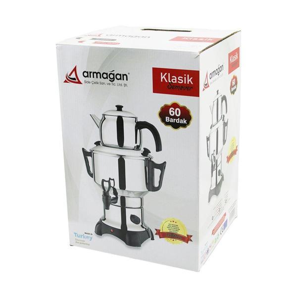 KLASİK ÇAY SETİ=DEMLİK - SU KAZANI ELEKTRİKLİ SEMAVER 60 BARDAK 6LT - TEK MUSLUK 1500W GİZLİ REZİSTANS (5250) - Image 1