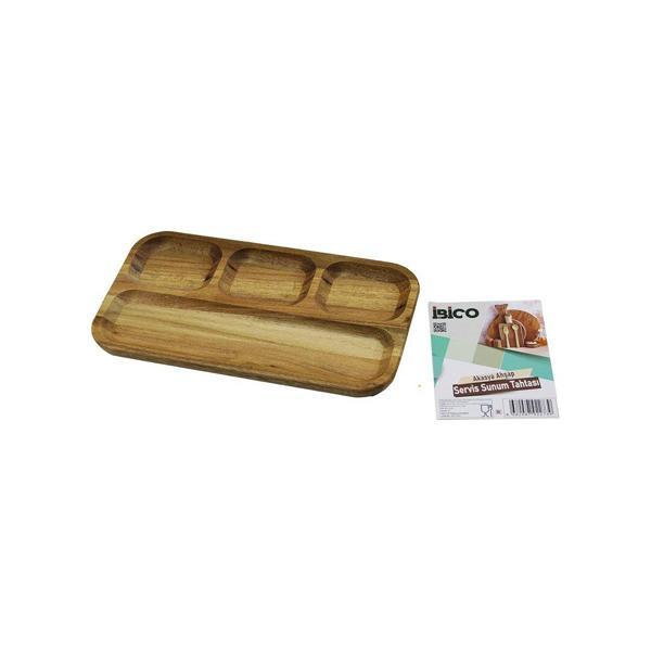 AKASYA DİKDÖRTGEN  4 BÖLMELİ=3+1  AHŞAP SERVİS SUNUM TEPSİ - TAHTASI  25 X 14 X 1.4CM (5250) - Image 1