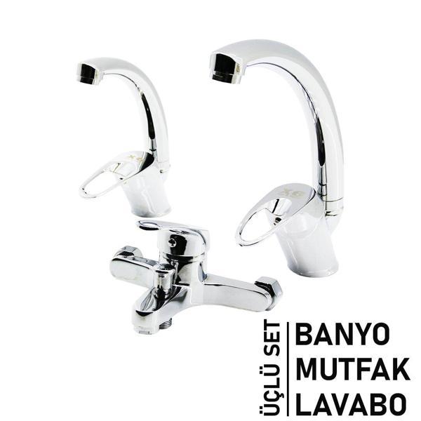 3LÜ SET   BANYO - EVYE MUTFAK - LAVABO   AÇ KAPA  MİX BATARYA MUSLUK (5250) - Image 1