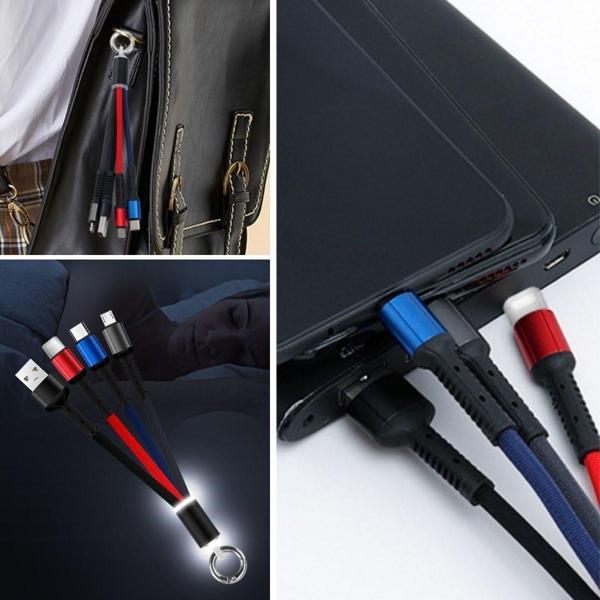Işıklı Anahtarlık Model 3 in 1 USB Çıkışlı MİKRO,TYPE-C ve İphone Uyumlu Şarj Kablosu (5250) - Image 1