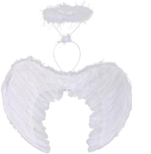 Beyaz Renkli Tüylü Bebek Melek Kanadı ve Tacı 30x45 cm (5250) - Image 1