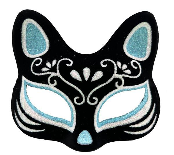 Siyah Renk Süet Kaplama Üzeri Gümüş Mavi Simli Kedi Maskesi 17x14 cm (5250) - Image 1