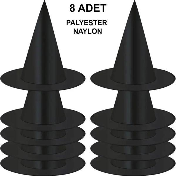 8 Adet Siyah Cadı Şapkası – Yetişkin &amp; Çocuk Kostüm Aksesuarı (5250) - Image 1