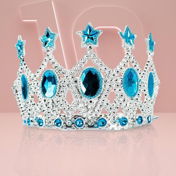 Çocuk Kraliçe Tacı - Mavi Yıldız İşlemeli Prenses Tacı 15x7 cm (5250) - Image 1