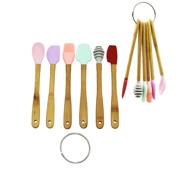 6 PARÇA  MiNİ AHŞAP SAPLI SİLİKON MUTFAK SET (5250) - Image 1