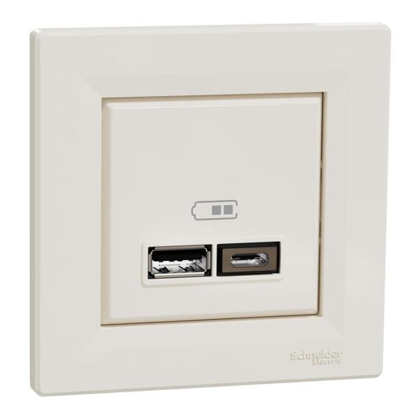 Schneider Electric EPH2700323 Asfora Krem USB Prizi İkili 2.4A Type A+C - Image 1