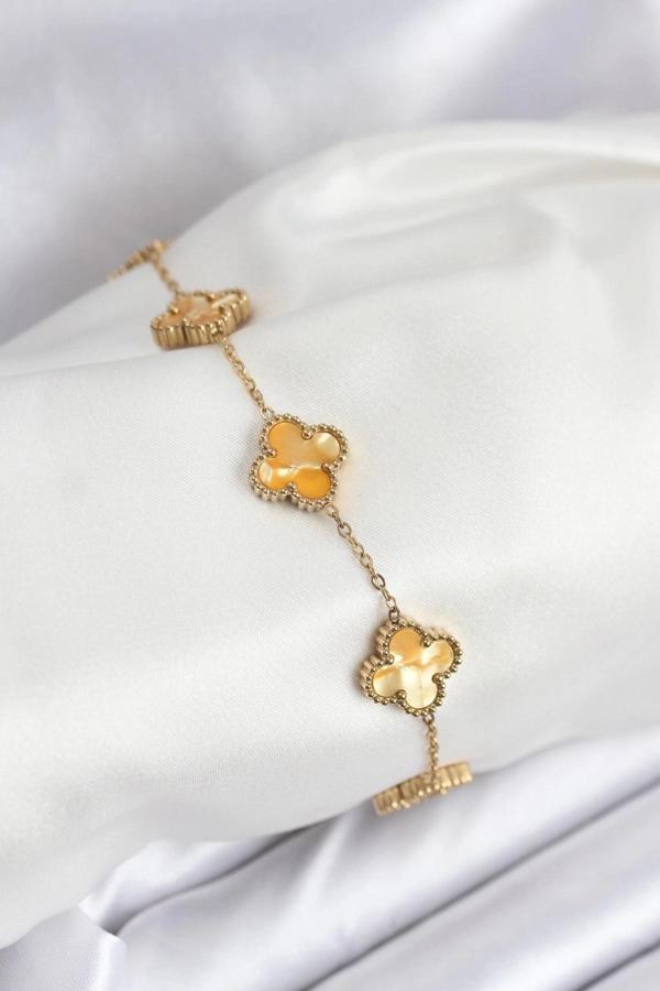 316L Çelik Gold Zincir Sarı Yonca Bileklik - Image 1