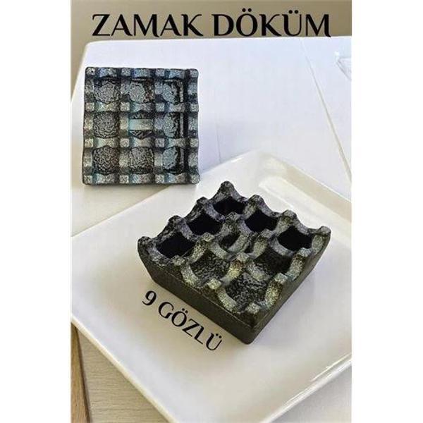 Turk Kapaklı Zamak Döküm Kare Küllük Metal Kül Tablası - Kafe Küllüğü SARI-KAHVE - Image 1