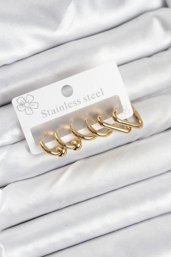 316L Çelik Gold Renk Kadın Küpe Seti - Image 1