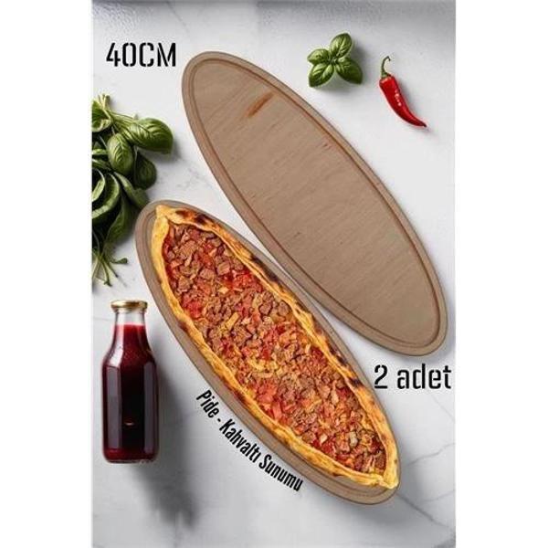 Turk Ahşap Pide Sunum ve Kesim Tahtası 2 adet 40 Cm - Image 1