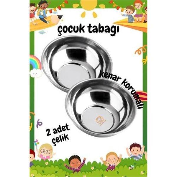 Turk Derin Çocuk Tabağı Güvenli Kenarlı Çelik 2 Adet 16 cm - Image 1