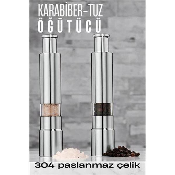Turk 2'li Karabiber Tuz Öğütücü Profesyonel 304 Paslanmaz Çelik Manuel Baharat Değirmeni - Image 1