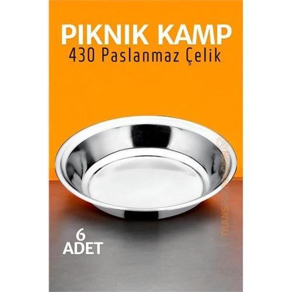 Turk Paslanmaz Çelik Tabak Seti Kamp Piknik Tabağı 6 ADET - Image 1