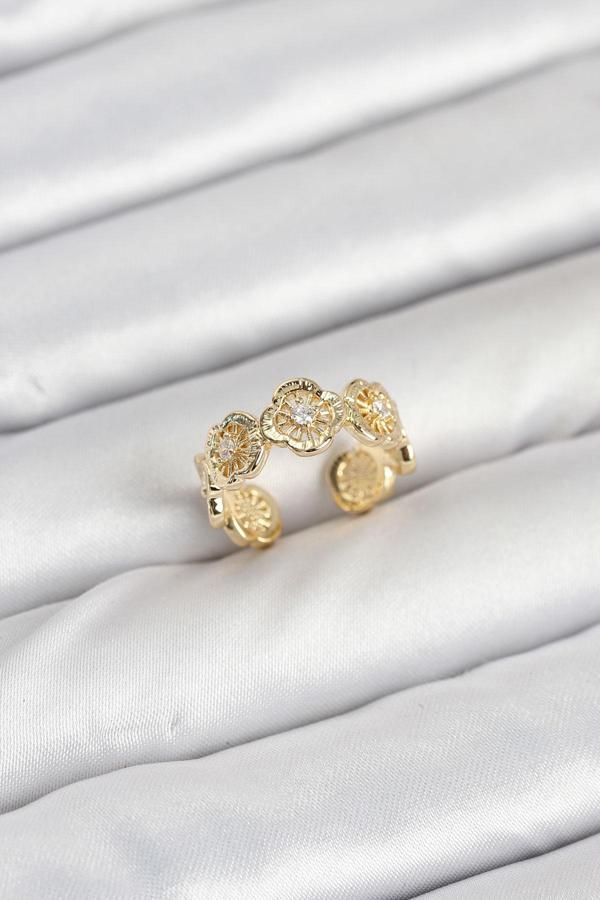 Pirinç Gold Renk Yonca Model Kadın Yüzük 3894 - Image 1