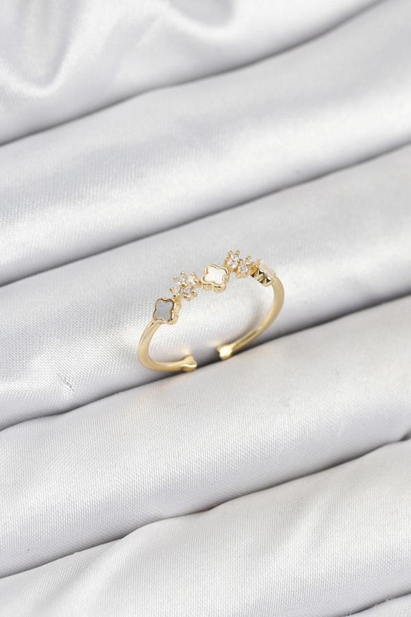 Pirinç Gold Renk Minimal Yonca Detaylı Kadın Yüzük 3842 - Image 1