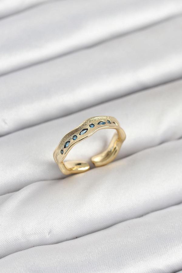 Pirinç Gold Renk Zirkon Taşlı Vintage Kadın Yüzük 3862 - Image 1