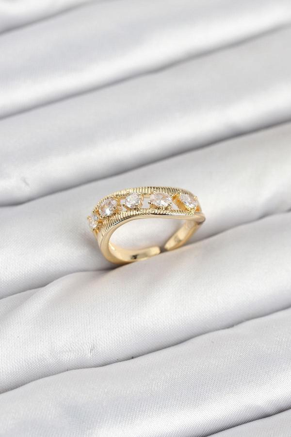 Pirinç Gold Renk Zirkon Taşlı Kadın Yüzük 3872 - Image 1
