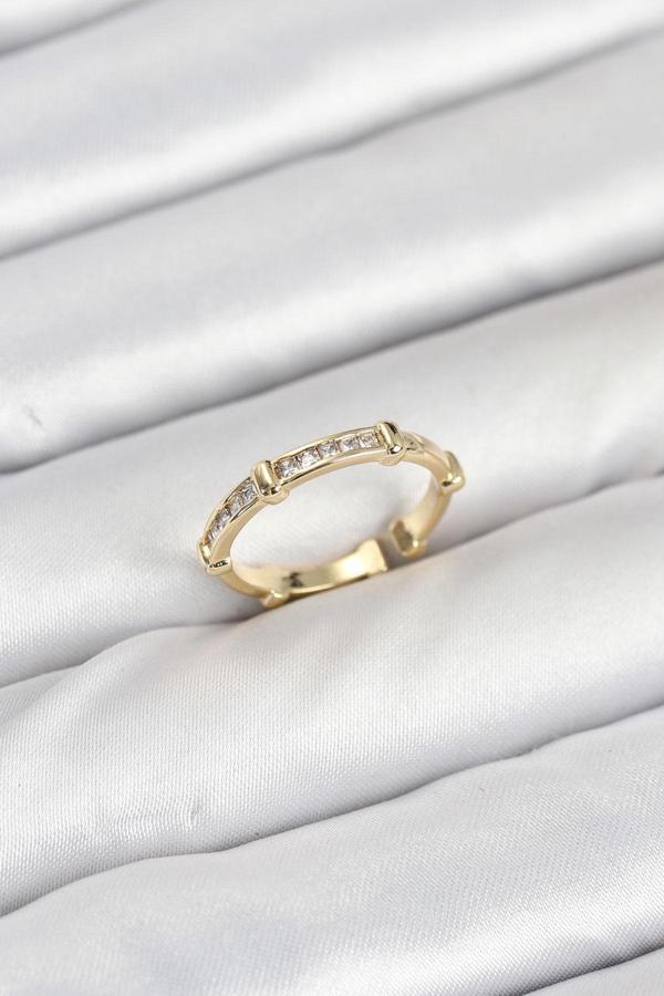 Pirinç Gold Renk Kemik Model Zirkon Taşlı Kadın Yüzük 3888 - Image 1