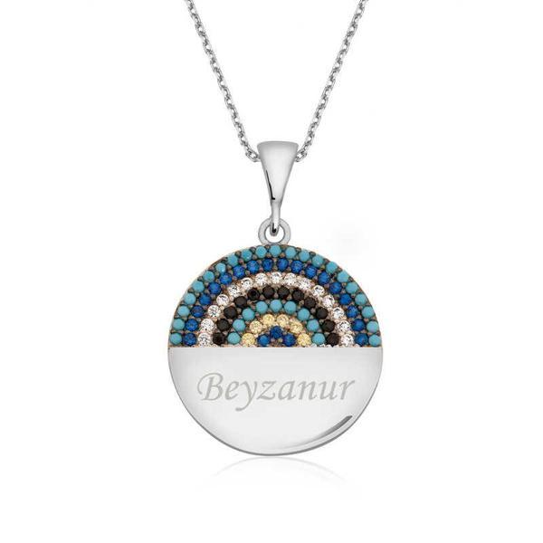 Gümüş Mavi Taşlı İsimli Bayan Kolye - Image 1